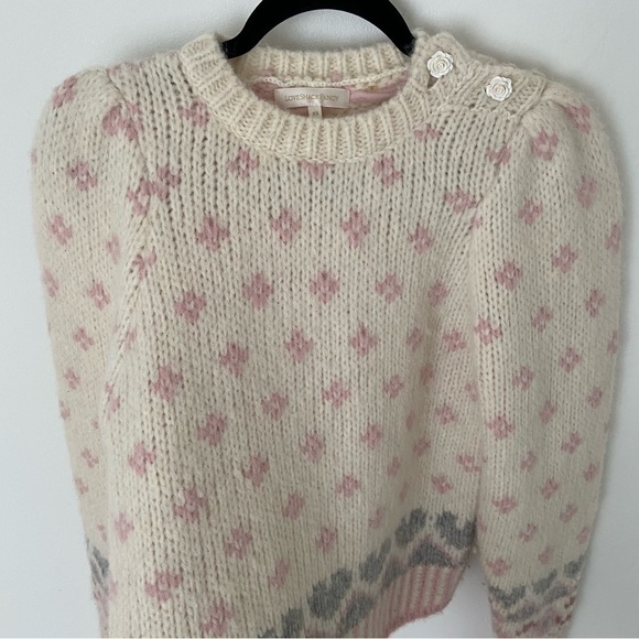 LoveShackFancy Rosie Pullover Sweater Alpaca Pink Cream Fair Isle Milky - Picture 4 of 12